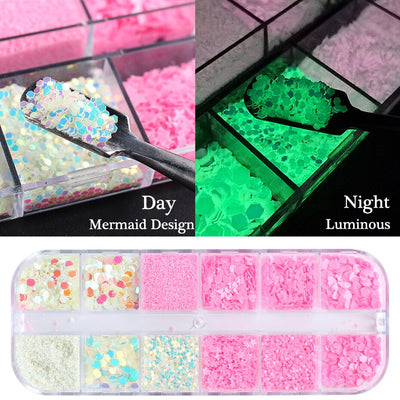 Luminous Nail Neon Glitter Sequin Butterfly Hexagon Fluorescent Green Flake Glow in the Dark Nail Art Manicure Decoration BE1861