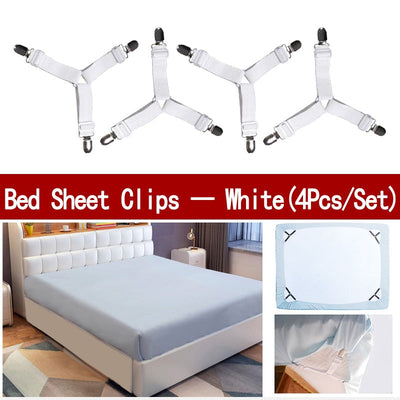 4Pcs/Set Bed Sheet Clip Bed Sheet Belt Fastener Mattress  Elastic Non-Sip Clip  Blanket Gripper White and Black