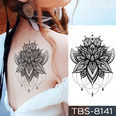 Waterproof Temporary Tattoo Sticker Chest Lace Henna Mandala Flash Tattoos Wolf Diamond Flower Body Art Arm Fake Tatoo Women Men