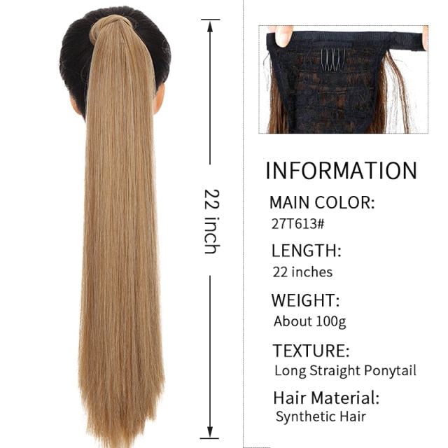 Xnaira Long Syntheti Straigight Wrap Around  Ponytail Fake Hair Pony Tail For Women Clip In Hair Extension High Temperture Fiber