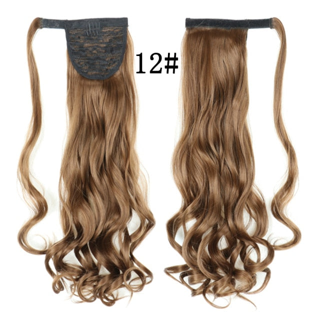 XQHAIR 22 Inch Ponytail Synthetic Hair Extension Long Wavy Wig with Clip Brown Blonde Black Ponytail High Temperature Resistant