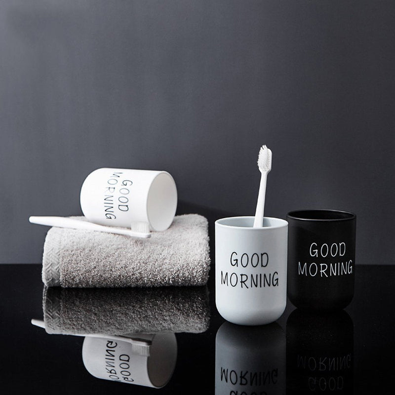 Bathroom Tumblers Good Morning Cup Round Toothbrush Toothpaste Holder Cup Travel Washing Cup