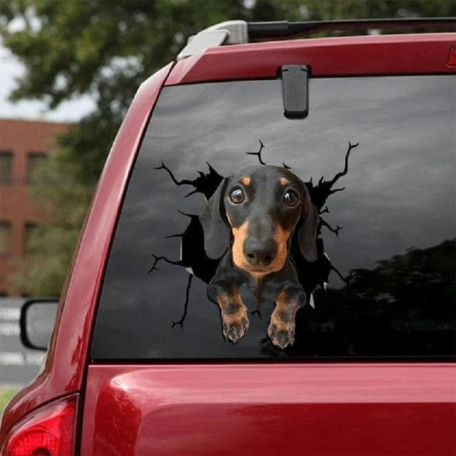 Funny Dog Head In The Crack Vinyl Car Stickers