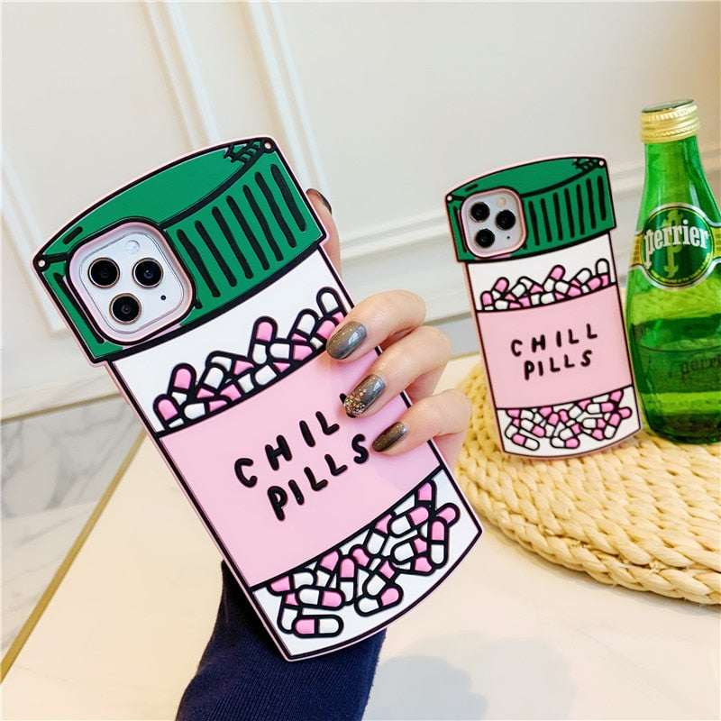 HOT SALE 3D Love Potion Chill Pills Bottle Soft Case For iPhone 12 MINI 11 Pro X XS Max XR 6 6S 8 7 Plus Cute Rubber Fundas Phone Cases