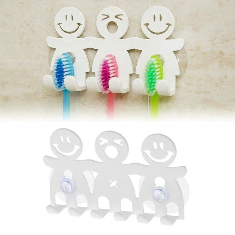 Toothbrush Holder Wall Mounted Suction Cup 5 Position Cute Cartoon Smile Bathroom Sets