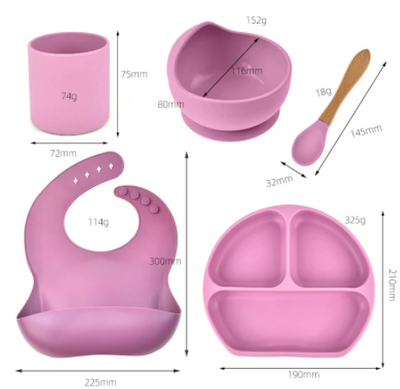 5 Pcs Silicone Feeding Dinnerware Dinner Set Suction Tableware Platte Plate Bowls Platos Para Bebé Baby Dishes Cup Spoon Bib