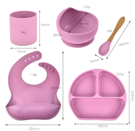 5 Pcs Silicone Feeding Dinnerware Dinner Set Suction Tableware Platte Plate Bowls Platos Para Bebé Baby Dishes Cup Spoon Bib