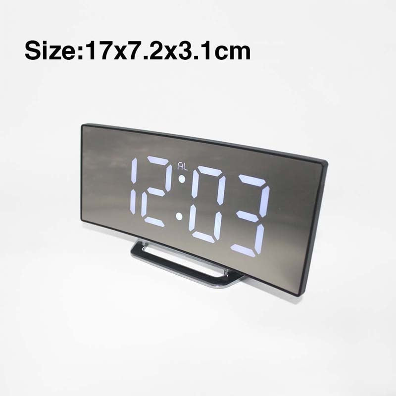 Electronic Alarm Clock Noiseless Design Digital LED Large Display Mirror Power off Memory Function AAA Not Batteries Glow Clock