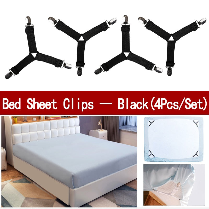 4Pcs/Set Bed Sheet Clip Bed Sheet Belt Fastener Mattress  Elastic Non-Sip Clip  Blanket Gripper White and Black