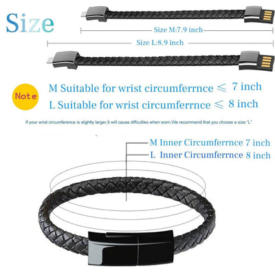 Charging Bracelets Cable Data Charger Cord Fashion Double Braided Leather Wrist Line