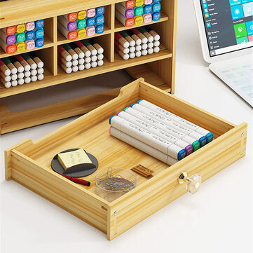 Pen Holder Wooden Pencil Storage Case Rack Drawer