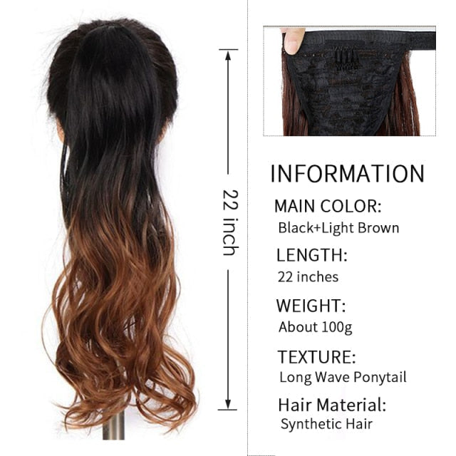 Xnaira Long Syntheti Straigight Wrap Around  Ponytail Fake Hair Pony Tail For Women Clip In Hair Extension High Temperture Fiber