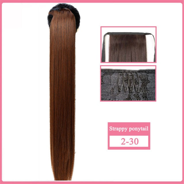 【Fake Hair Wig】30-Inch Synthetic Hair Fiber Heat-Resistant Straight Hair With Ponytail Fake Hair Chip-in Hair Extensions Pony Tail Wig Ponytail Hairpiece Hair Ponytail Hair Extension