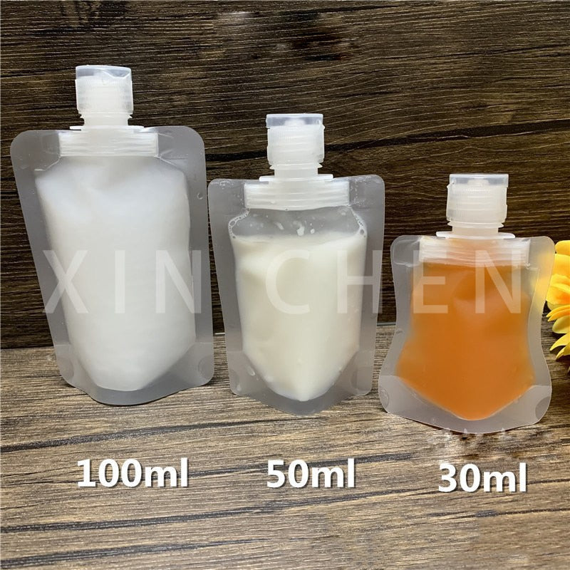 5/10pcs Transparent Flip Cap Packaging Bag Plastic Stand Up Spout Pouch Portable Travel Fluid Makeup Packing Bag 30ml 50ml 100ml