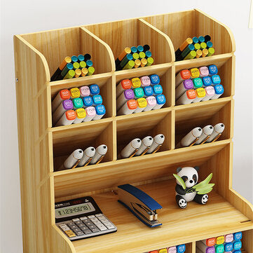 Pen Holder Wooden Pencil Storage Case Rack Drawer