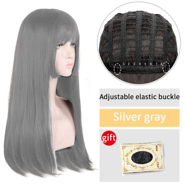 Natural Black Long Straight Hair Wig Synthetic Wig With Bangs Wig Hime Cut Suitable For Daily Wear By Women