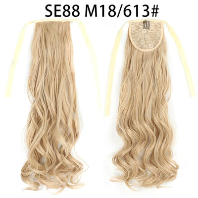 XQHAIR 22 Inch Ponytail Synthetic Hair Extension Long Wavy Wig with Clip Brown Blonde Black Ponytail High Temperature Resistant