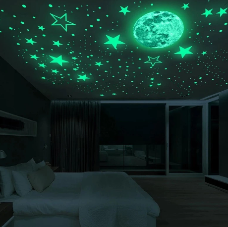 Luminous 3D Stars Dots Wall Sticker  Moon Decal Fluorescent  for Kids Room Bedroom Home Decoration