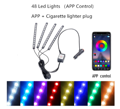 Car Interior Light RGB LED Decorative Light Strip With USB Wireless Remote Music Control Multiple Modes Car Foot Light