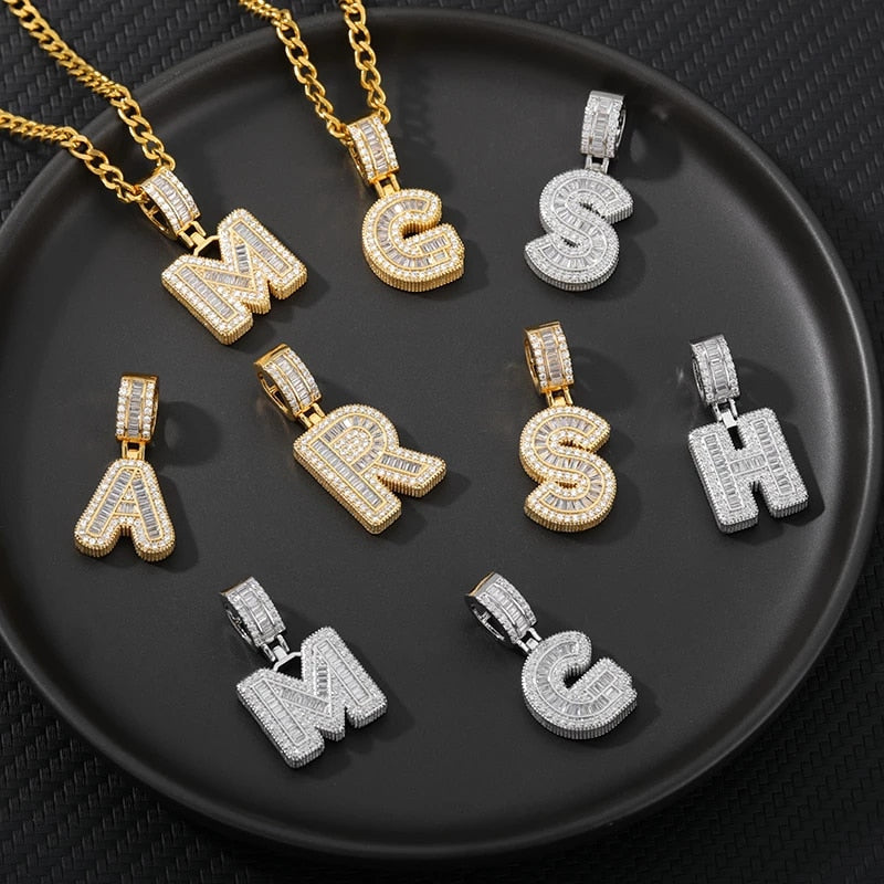 Bling Savage Initial Letters Necklace for Women Stainless Steel 26 A-Z Pendant Shiny Ice Out Chain Necklace Hip Hop Men Jewelry