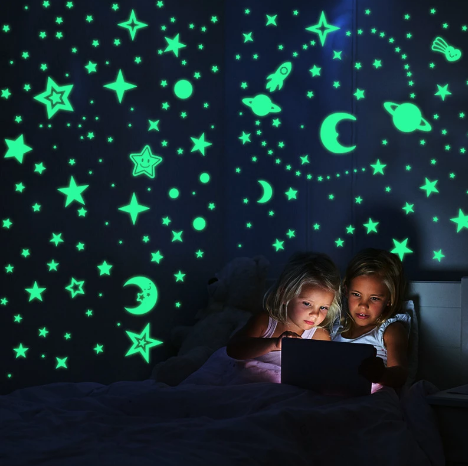 Luminous 3D Stars Dots Wall Sticker  Moon Decal Fluorescent  for Kids Room Bedroom Home Decoration