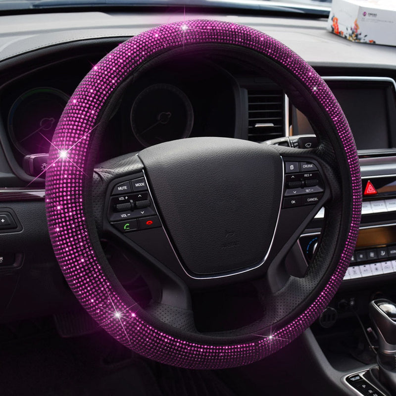 Bling Red Diamond Car Steering Wheel Cover For Girls Women Automotive Interior Decorations Accessories