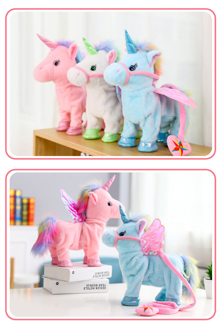 Funny 35cm Electric Walking Unicorn Plush Toy Stuffed Animal Toy Electronic Music Unicorn Toys for Children Christmas Gifts