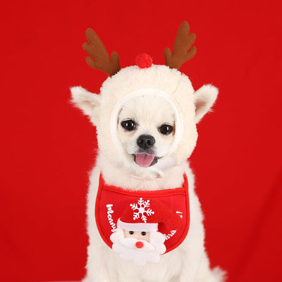 1pc Dog Clothes Puppy Bib Dog Christmas Pet Christmas Hat Cute Antlers Saliva Towel Multicolored Balls Hat Dress Up Supplies