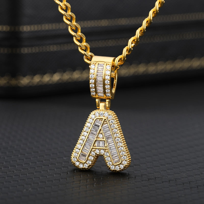 Bling Savage Initial Letters Necklace for Women Stainless Steel 26 A-Z Pendant Shiny Ice Out Chain Necklace Hip Hop Men Jewelry