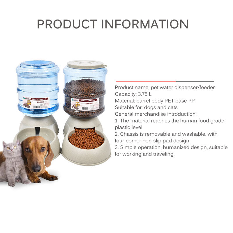 3.75l Automatic Food Water Pet Feeder Plastic Dog Food Bowl Water Dispenser For Dog Cat Dog Drinker