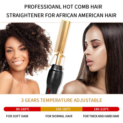 2 in 1 Hot Comb Straightener Electric Hair Straightener Hair Curler Wet Dry Use Hair Flat Irons Hot Heating Comb For Hair
