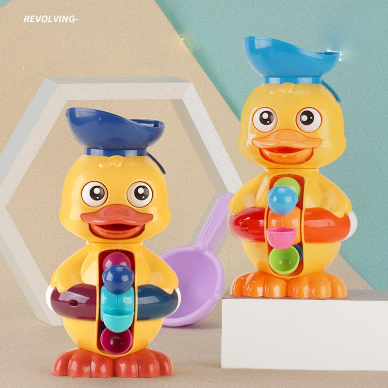 Summer Kids Shower Bath Toys Cute Yellow Duck Waterwheel  Toys Baby Faucet Bathing Water Spray Tool Dabbling Toy Baby Toys