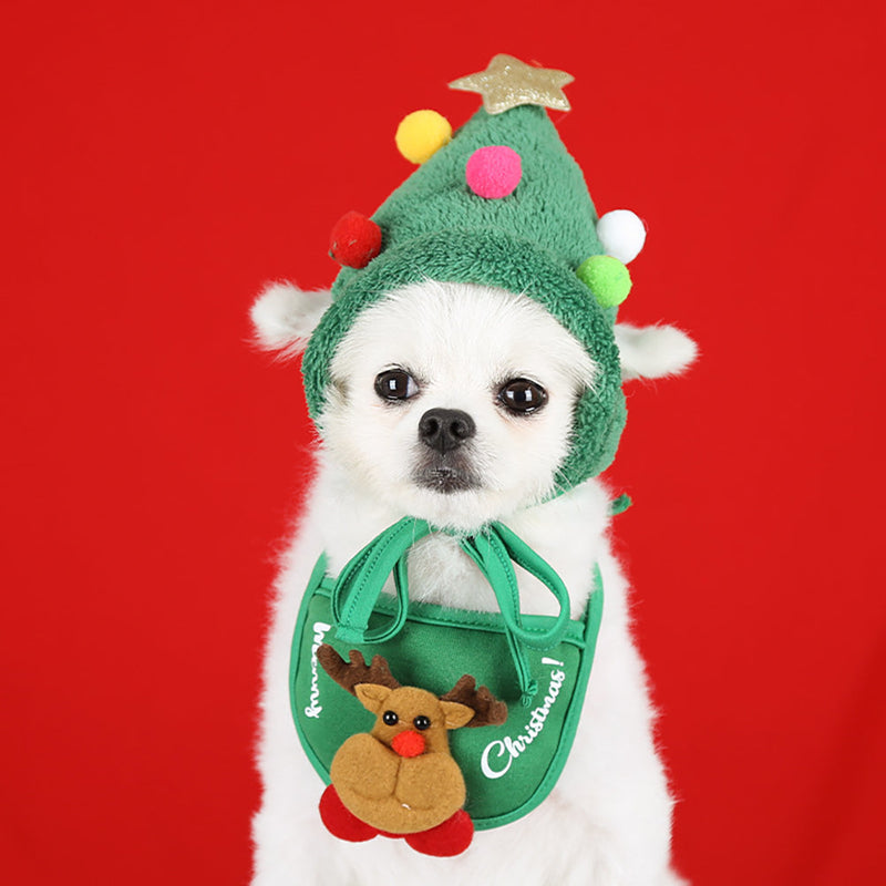 1pc Dog Clothes Puppy Bib Dog Christmas Pet Christmas Hat Cute Antlers Saliva Towel Multicolored Balls Hat Dress Up Supplies