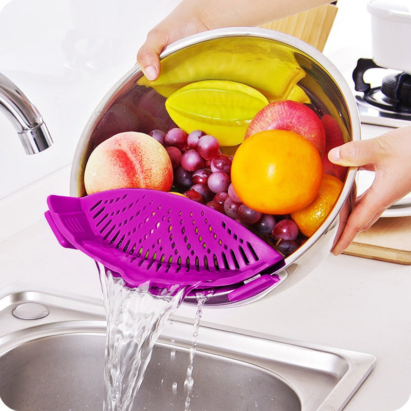 Fashion New Kitchen Extras Silicone No-hands No-Fuss Clip-On Snap Strainer Clip Colander