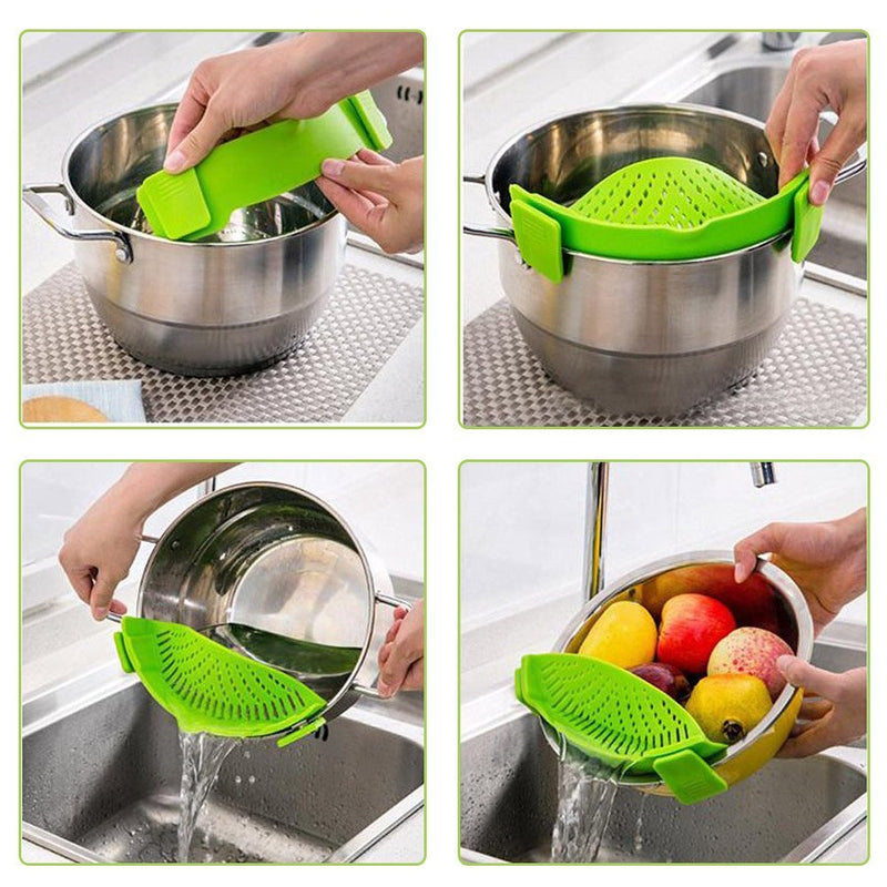 Fashion New Kitchen Extras Silicone No-hands No-Fuss Clip-On Snap Strainer Clip Colander