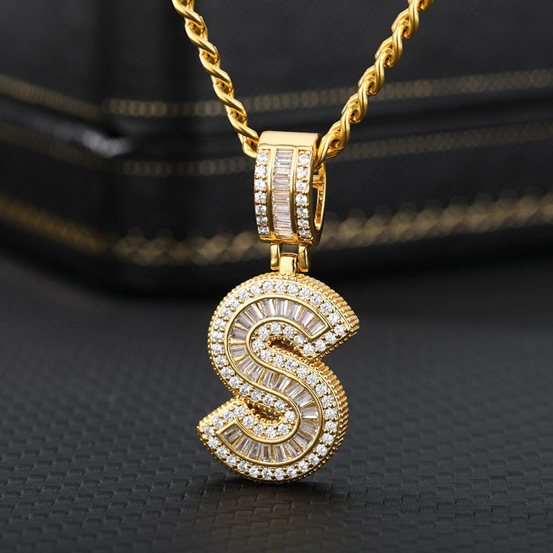 Bling Savage Initial Letters Necklace for Women Stainless Steel 26 A-Z Pendant Shiny Ice Out Chain Necklace Hip Hop Men Jewelry