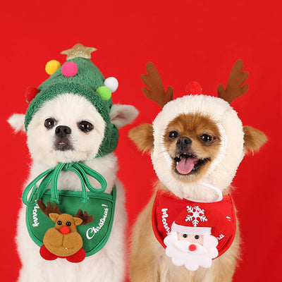 1pc Dog Clothes Puppy Bib Dog Christmas Pet Christmas Hat Cute Antlers Saliva Towel Multicolored Balls Hat Dress Up Supplies