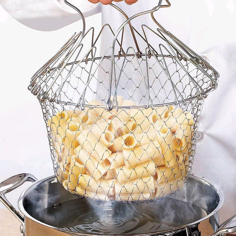 Foldable Steam Rinse Strain Stainless colander steel Mesh folding Kitchen basket sieve Cooking Strainer Tools Accessories frying