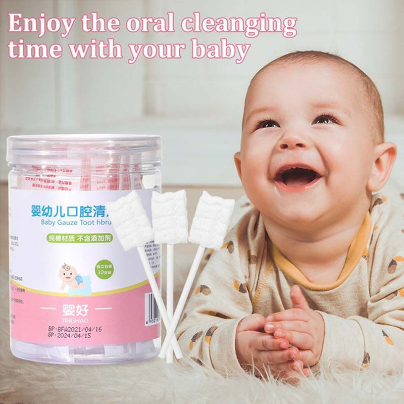 30pcs/box Dental Care Kit Independent Newborn 0-36 Months Disposable Baby Tongue Cleaners Paper Rod Handle Finger Toothbrush