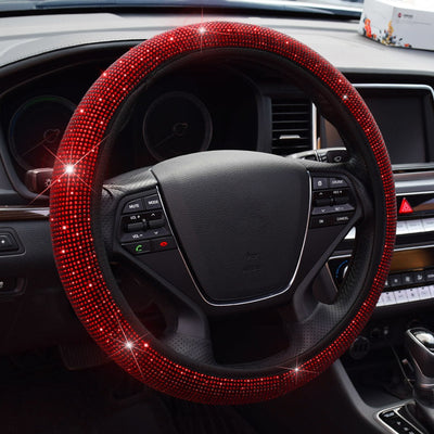 Bling Red Diamond Car Steering Wheel Cover For Girls Women Automotive Interior Decorations Accessories