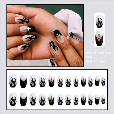 24pcs Pink Black French Super Long Ballet Nails Fake Nail Patches Nail Art Finished Wearable Nail Pieces Full Cover Nail Tips