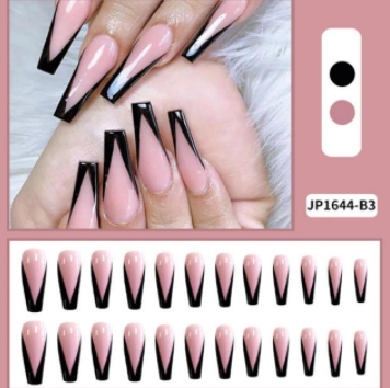 24pcs Pink Black French Super Long Ballet Nails Fake Nail Patches Nail Art Finished Wearable Nail Pieces Full Cover Nail Tips