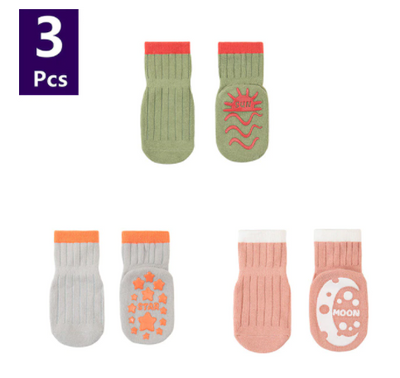 3 Pairs/lot Children's Socks Solid Striped Spring Boy Rubber Anti Slip Newborn Baby Floor Socks Cotton Infant Socks For Girls