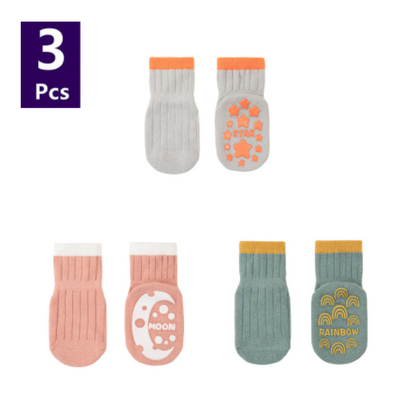 3 Pairs/lot Children's Socks Solid Striped Spring Boy Rubber Anti Slip Newborn Baby Floor Socks Cotton Infant Socks For Girls