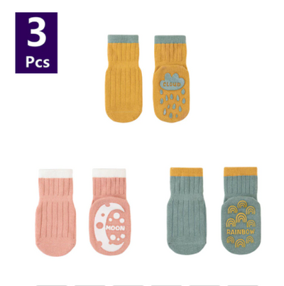 3 Pairs/lot Children's Socks Solid Striped Spring Boy Rubber Anti Slip Newborn Baby Floor Socks Cotton Infant Socks For Girls