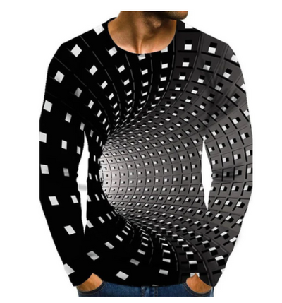 Men's Optical Illusion Graphic Plus Size T-Shirt Print Daily Long Sleeve Tops Exaggerated Around Neck Rainbow Streetwear