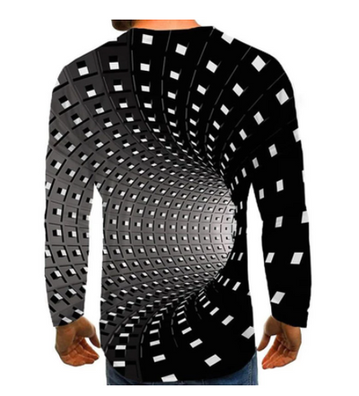 Men's Optical Illusion Graphic Plus Size T-Shirt Print Daily Long Sleeve Tops Exaggerated Around Neck Rainbow Streetwear