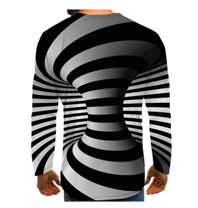 Men's Optical Illusion Graphic Plus Size T-Shirt Print Daily Long Sleeve Tops Exaggerated Around Neck Rainbow Streetwear