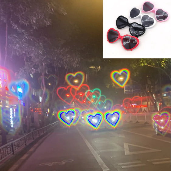 Love Heart Shaped Effects Glasses Watch The Lights Change to Heart Shape At Night Diffraction Glasses Women Fashion Sunglasses