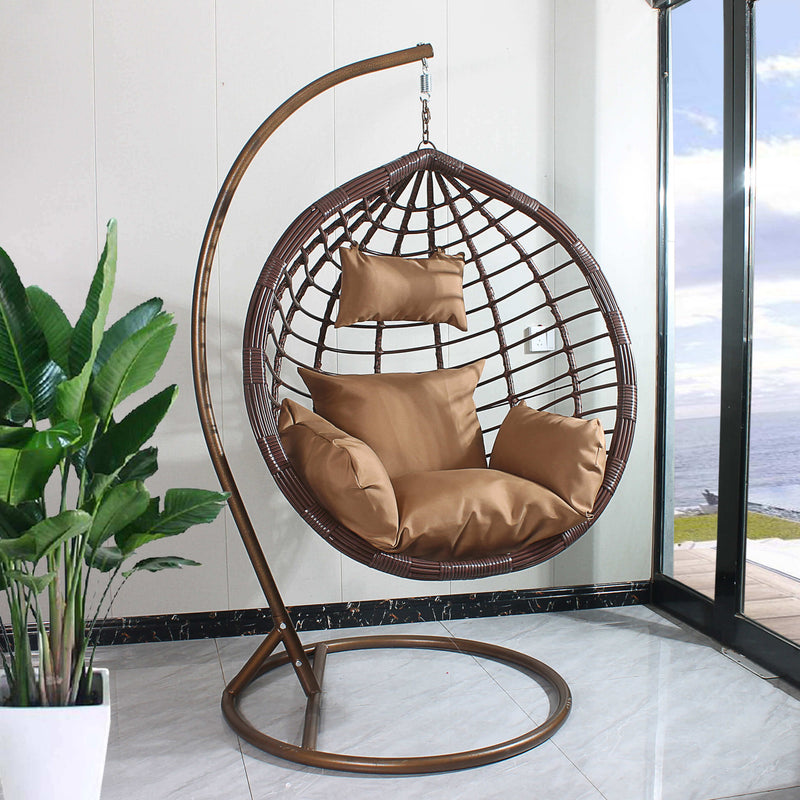 Hanging Egg Chair Stripe Pattern -  Brown Basket & Brown Cushion